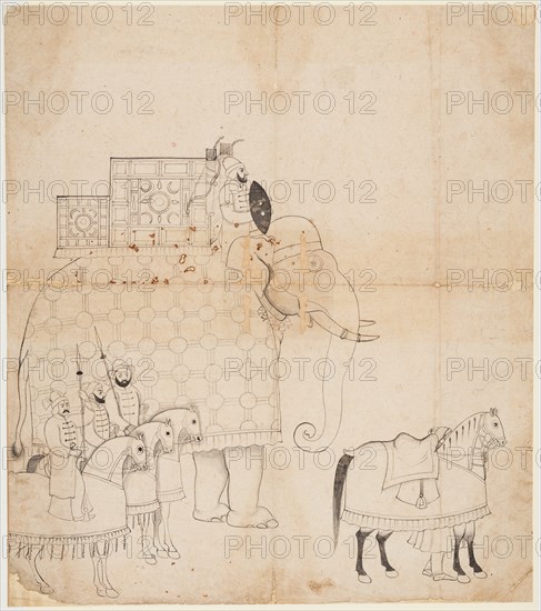 A drawing of Caparisoned Elephant and Horses, c. 1760. Creator: Unknown.