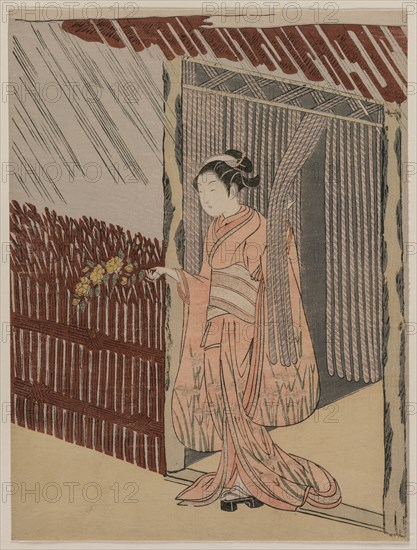 A Girl Dressing in Pink, 1766. Creator: Suzuki Harunobu (Japanese, 1724-1770).