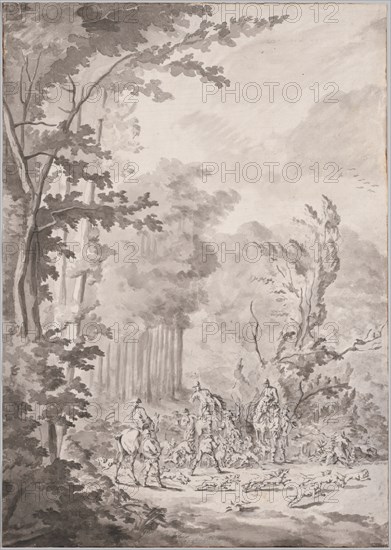 A Hunting Party at Marly, late 17th or early 18th century. Creator: Jean Baptiste Martin, Le Vieux (French, 1659-1735), attributed to.