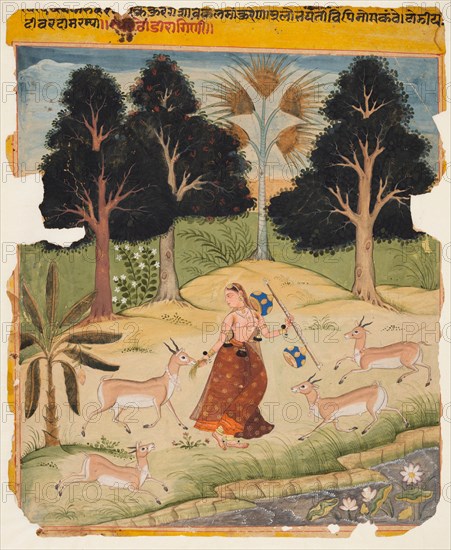 A page from a Ragamala Manuscript: Todi Ragini, c. 1625. Creator: Unknown.