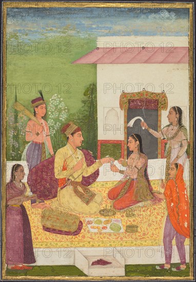 A prince conversing with a woman while taking refreshments on a terrace (recto)..., c. 1710-1720. Creator: Unknown.