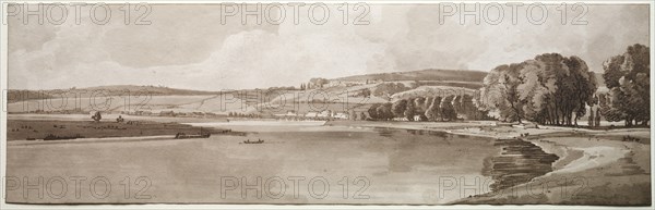 A Selection of Twenty of the Most Picturesque Views in Paris: View of Belle Vue & Pont de Sêve, 1802 Creator: Thomas Girtin (British, 1775-1802); Frederick Christian Lewis (British, 1779-1856).