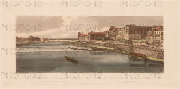 A Selection of Twenty of the Most Picturesque Views in Paris: View of the Louvre & Bridge?, 1802. Creator: Thomas Girtin (British, 1775-1802); J.B. Harraden (British).