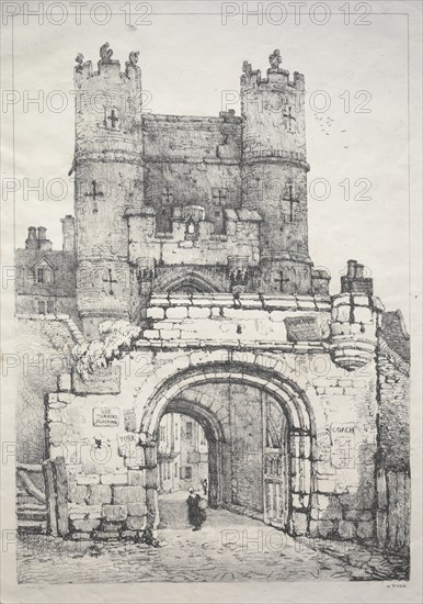 A Series of Ancient Buildings and Rural Cottages in the North of England: At York, Medieval Gate, 18 Creator: Samuel Prout (British, 1783-1852).