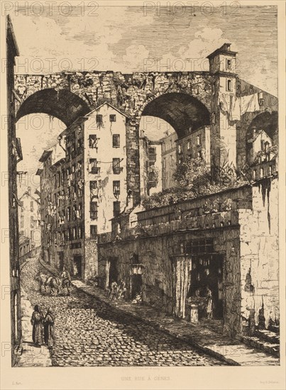 A Street in Genoa (Une rue à Gênes), 1878. Creator: Gabrielle-Marie Niel (French, 1840-1894); Printed by E. Delarue.