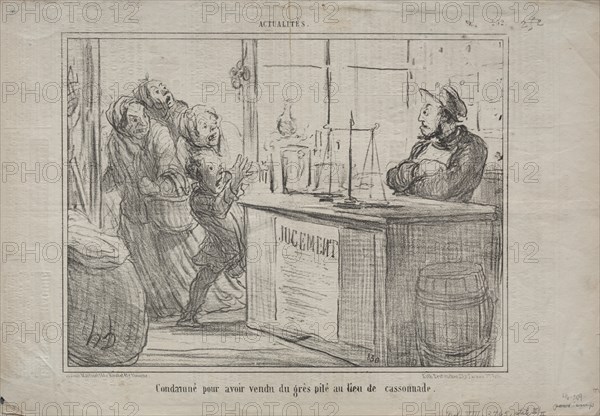 Actualities (No. 252): Condemned for having sold a pile of sand instead of moist brown sugar, 1855. Creator: Honoré Daumier (French, 1808-1879).