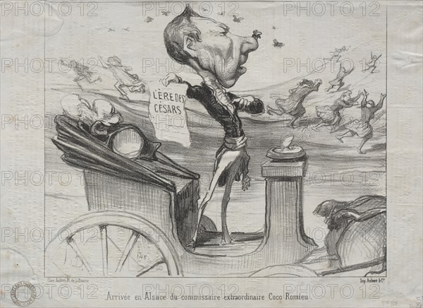 Actualities (No. 81): The Arrival in Alsace of the extraordinary commissioner, Coco Romieu, 1850. Creator: Honoré Daumier (French, 1808-1879).