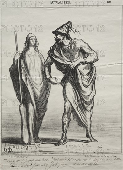 Actualities, plate 181: What do you take me for! Take my arm, 1866. Creator: Honoré Daumier (French, 1808-1879).