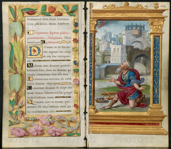 Adjoining Leaves from a Book of Hours: Penitential Psalms and King David in Prayer..., c. 1530-35. Creator: Noël Bellemare (French, d. 1546); The 1520s Hours Workshop (French).