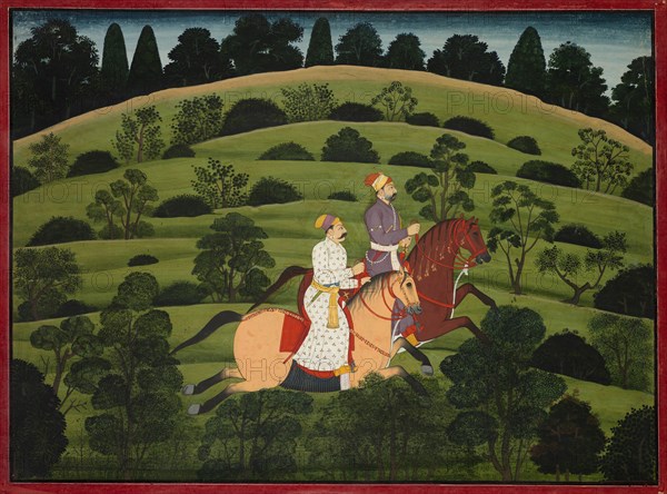 Akrura Rides Toward Dwarka, page from the large Basohli Bhagavata Purana, c. 1760-1765. Creator: Unknown.