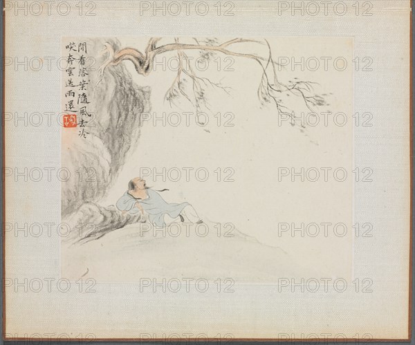 Album of Landscape Paintings Illustrating Old Poems: A Man Reclines..., 1700s. Creator: Hua Yan (Chinese, 1682-about 1765).