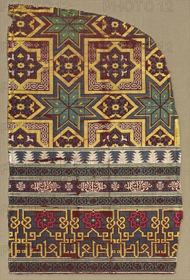 Alhambra hanging fragment with decorated bands, 1300s. Creator: Unknown.