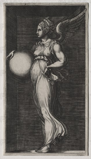 Allegorical Figure Holding a Sphere, mid 1560s. Creator: Giorgio Ghisi (Italian, 1520-1582).