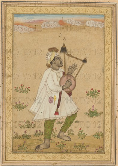 An African Lyre Player (recto); Calligraphy (verso), c. 1640-1660. Creator: Unknown.