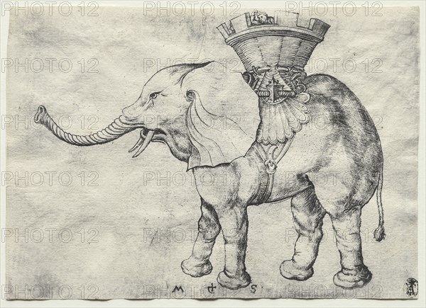 An Elephant with Howdah, c. 1485. Creator: Martin Schongauer (German, c.1450-1491).