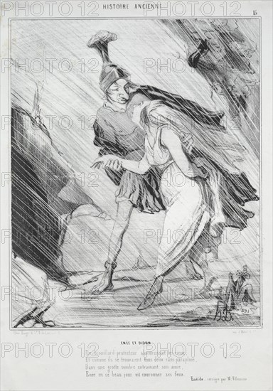 Ancient History (plate 15): Enée and Didon, 1842. Creator: Honoré Daumier (French, 1808-1879).