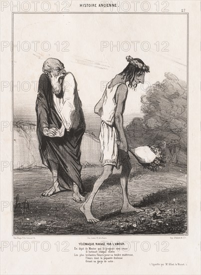 Ancient History : Pl. 27, Telemachus Ravaged by Love..., 1842. Creator: Honoré Daumier (French, 1808-1879).
