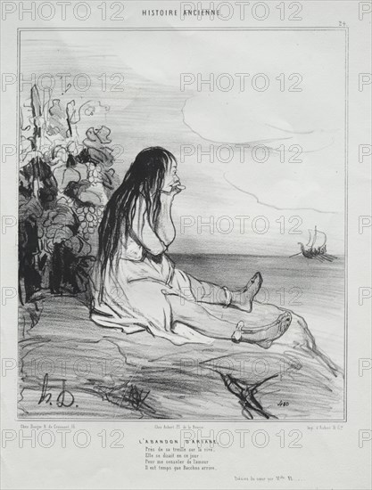 Ancient History, plate 24: The Abandonment of Ariadne, 4 September 1842. Creator: Honoré Daumier (French, 1808-1879); Aubert.