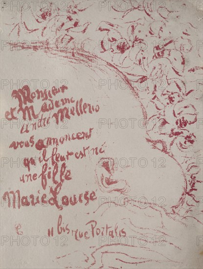 Announcement of a birth, 1898. Creator: Pierre Bonnard (French, 1867-1947).