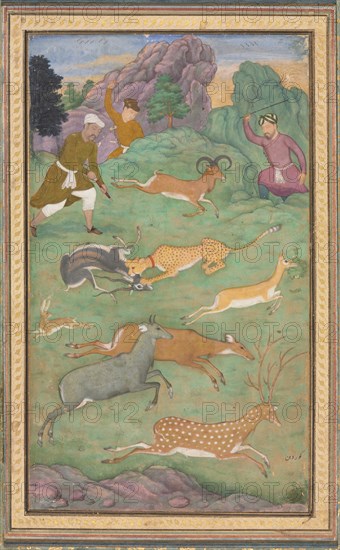 Antelope and deer hunt, c. 1602-1604. Creator: Govardhan (Indian, active c.1596-1645).