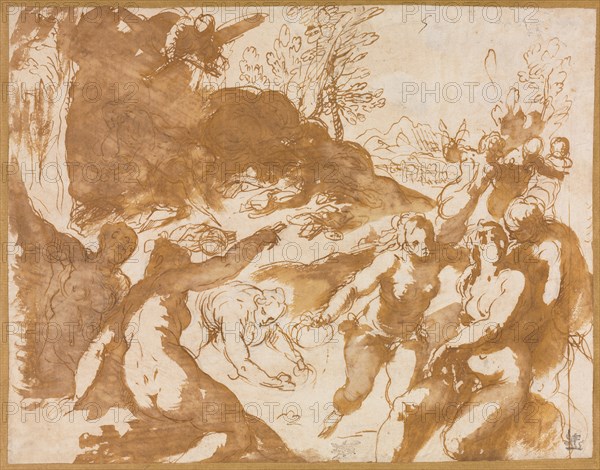 Apollo and the Muses Awakened by the Call of Fame, 1590s. Creator: Jacopo Palma il Giovane (Italian, c. 1548-1628).