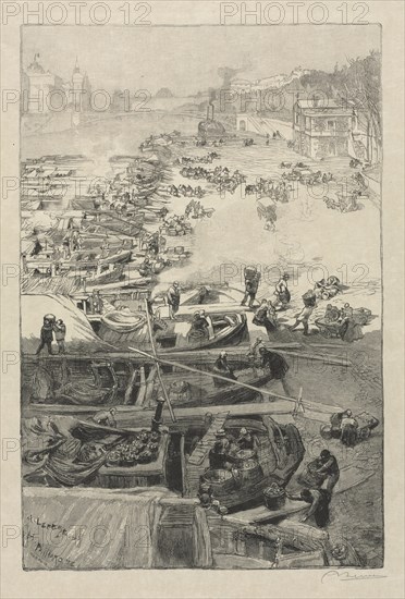 Arrival of Potatoes at the Hotel de Ville, 1883. Creator: Auguste Louis Lepère (French, 1849-1918); Henri Pierre Paillard (French, 1844-1912), and.