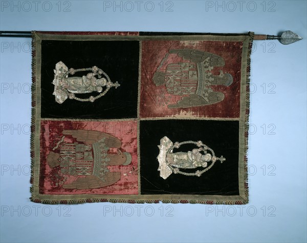 Banner with a Quartered Royal Arms of Spain and the Madonna and Child, 1500s. Creator: Unknown.
