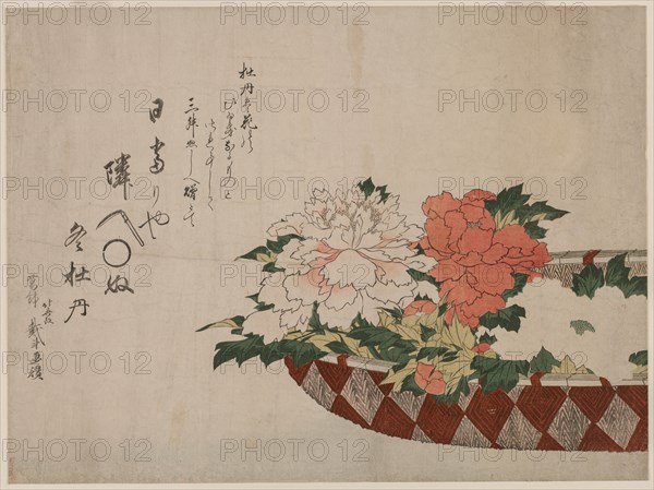 Basket of Peonies, 1810 or 1814. Creator: Katsushika Hokusai (Japanese, 1760-1849).