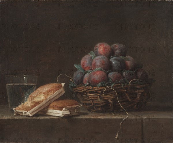Basket of Plums, 1769. Creator: Anne Vallayer-Coster (French, 1744-1818).