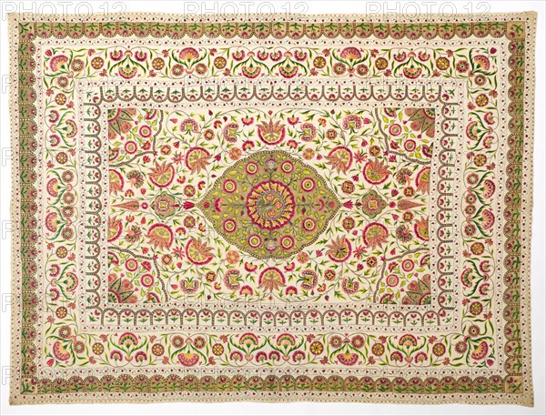 Bed cover with floral medallion pattern, late 1600s to early 1700s. Creator: Unknown.