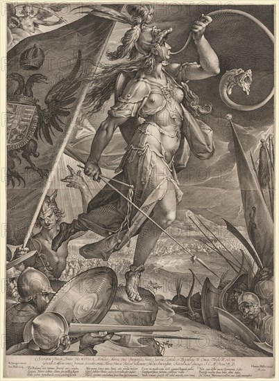 Bellona Leading the Armies of the Emperor against the Turks, 1600. Creator: Jan Muller (Dutch, 1571-1628).