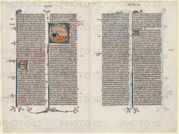 Bifolium from a Bible: Initial E[t factum est] with Ezekiel, c. 1290. Creator: Unknown.