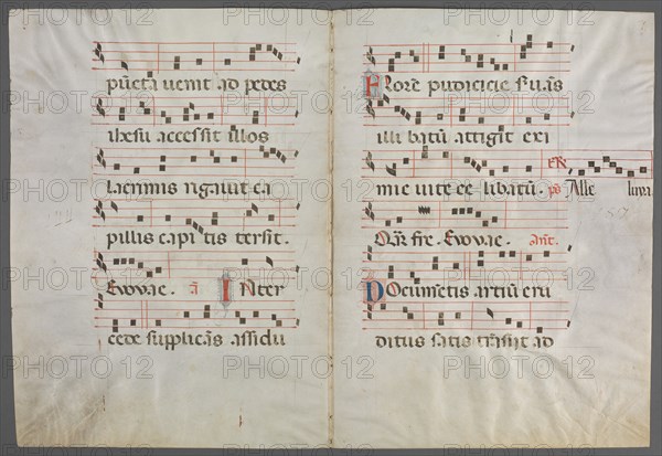 Bifolium from an Antiphonary: Music, c. 1320-1340. Creator: Primo Miniatore di San Domenico (Italian).