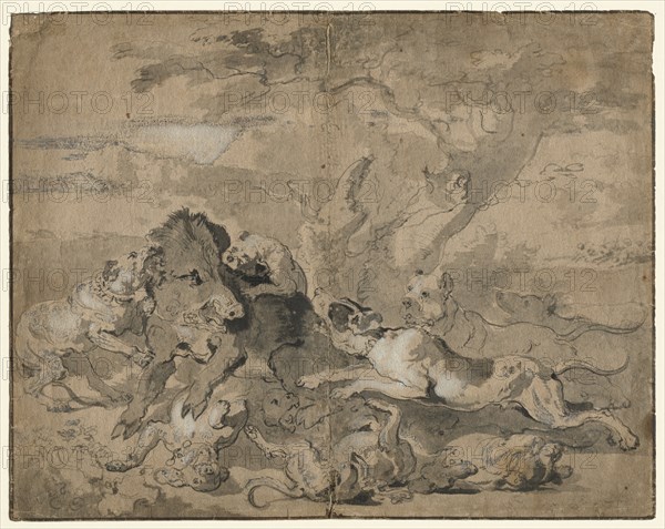 Boar Hunt, c. 1672. Creator: Abraham Hondius (Dutch, c. 1625-1695).