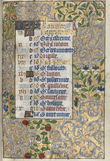 Book of Hours (Use of Rouen): fol. 1r, Elaborate Foliated Border, c. 1470. Creator: Master of the Geneva Latini (French, active Rouen, 1460-80).