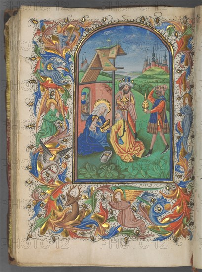 Book of Hours (Use of Utrecht): fol. 221v, Adoration of the Magi, c. 1460-1465. Creator: Master of Gijsbrecht van Brederode (Netherlandish); Master of the Boston City of God (Netherlandish).