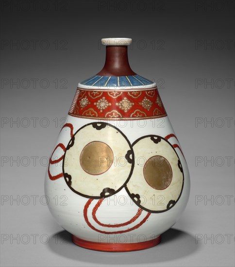 Bottle-Flask with Noh Theater Designs: Arita Ware, Imari Type, 18th century. Creator: Unknown.