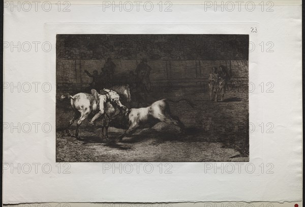 Bullfights: Mariano Ceballos, Alias the Indian, Kills the Bull From his Horse, 1876. Creator: Francisco de Goya (Spanish, 1746-1828).