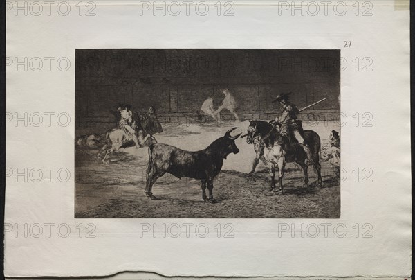 Bullfights: The Celebrated Picador, Fernando del Toro, Draws the Fierce Beast on..., 1876. Creator: Francisco de Goya (Spanish, 1746-1828).