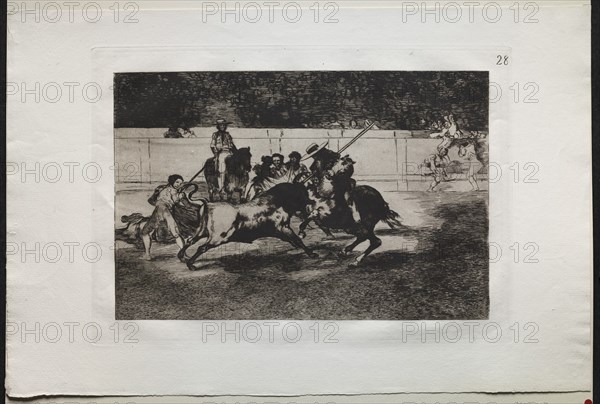 Bullfights: The Forceful Rendon Stabs a Bull with the Pique, From Which Pass he died..., 1876. Creator: Francisco de Goya (Spanish, 1746-1828).