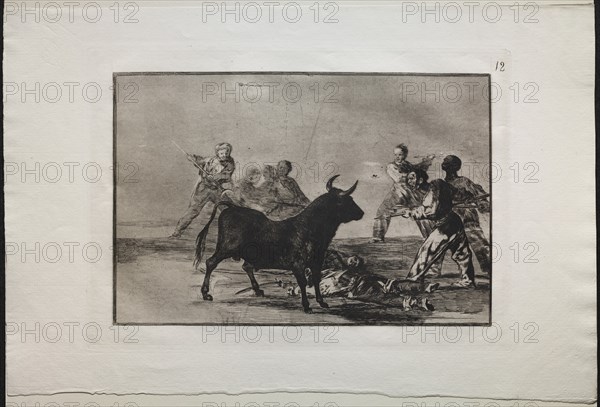 Bullfights: The Rabble Hamstringing the Bull with Lances, Sickles, Banderillas and Other Arms, 1876. Creator: Francisco de Goya (Spanish, 1746-1828).