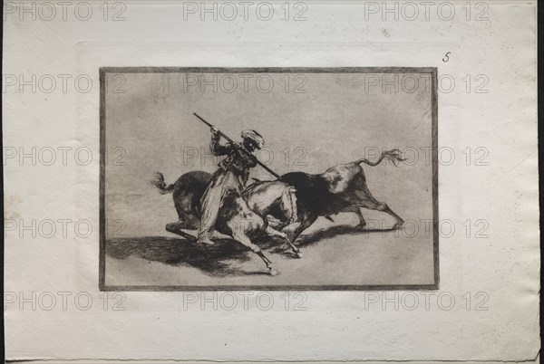 Bullfights: The Spirited Moor Gazul is the First to Fight According to the Rules, 1876. Creator: Francisco de Goya (Spanish, 1746-1828).