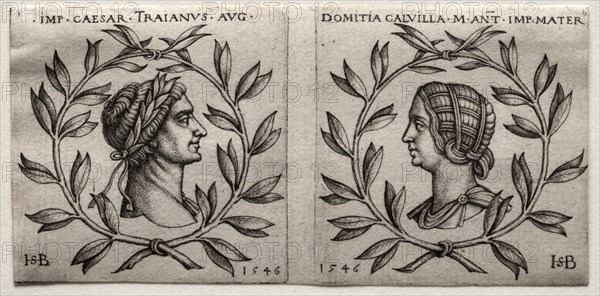 Busts of Emperor Trajan and Domitia Calvilla, 1546. Creator: Hans Sebald Beham (German, 1500-1550).