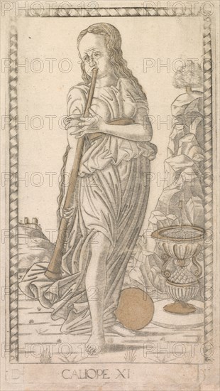 Calliope (from the Tarocchi series D: Apollo and the Muses, #11), before 1467. Creator: Master of the E-Series Tarocchi (Italian, 15th century).