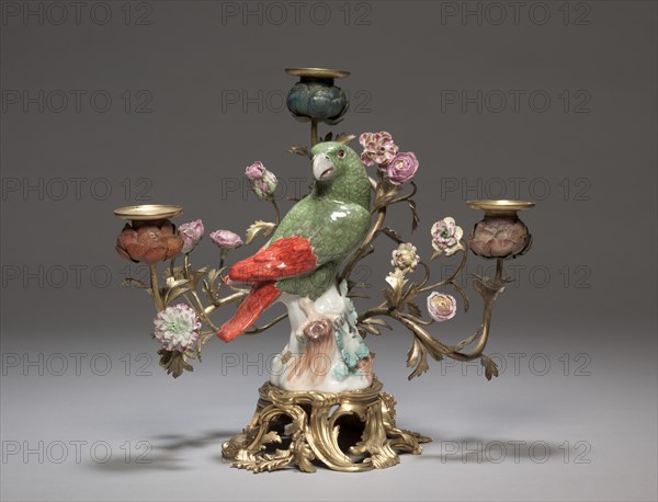 Candelabrum with Parrot , c. 1740. Creator: Meissen Porcelain Factory (German); Johann Joachim Kändler (German, 1706-1768).