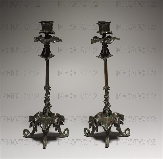 Candlesticks, 1800s. Creator: Antoine-Louis Barye (French, 1796-1875).