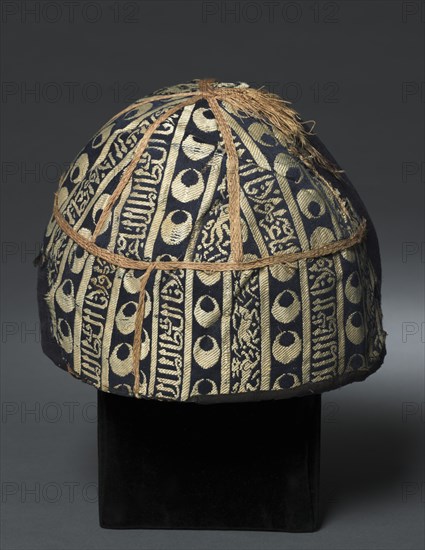 Cap with striped inscribed silk, 1300s. Creator: Unknown.
