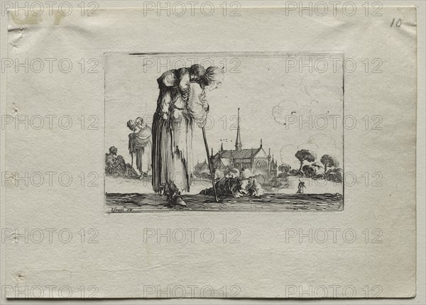 Caprices: Standing Beggar Woman Carrying a Child on her Back. Creator: Stefano Della Bella (Italian, 1610-1664).