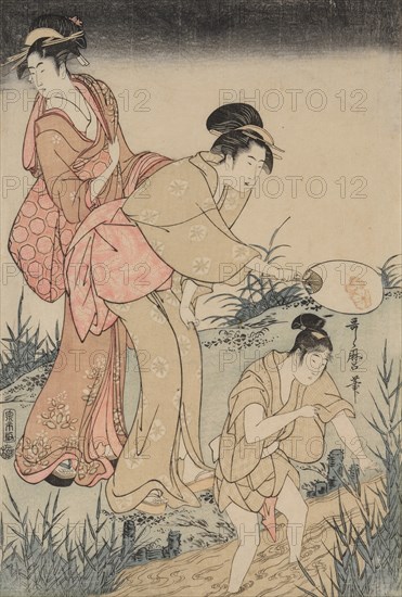 Catching Fireflies Beneath a Willow Tree (right), c. 1796-1797. Creator: Kitagawa Utamaro (Japanese, 1753?-1806).