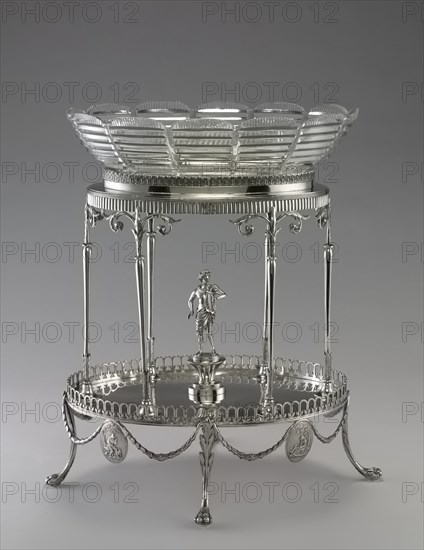 Centerpiece (metal stand and glass bowl), 1792. Creator: William Pitts (British); Joseph Preedy (British).